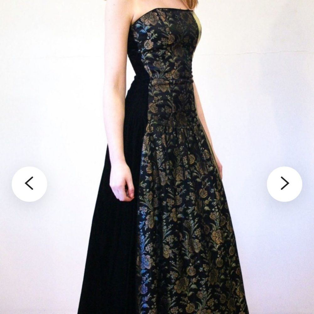 NWT Jessica McClintock Black Gold Floral Strapless Formal Gown XXS